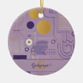 パープル&パーソナライズされた金ゴールドスカンジナビアのミニマリスト セラミックオーナメント (正面)