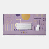 パープル&パーソナライズされた金ゴールドスカンジナビアのミニマリスト デスクマット (キーボード&マウス)
