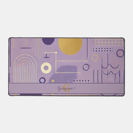パープル&パーソナライズされた金ゴールドスカンジナビアのミニマリスト デスクマット (正面)