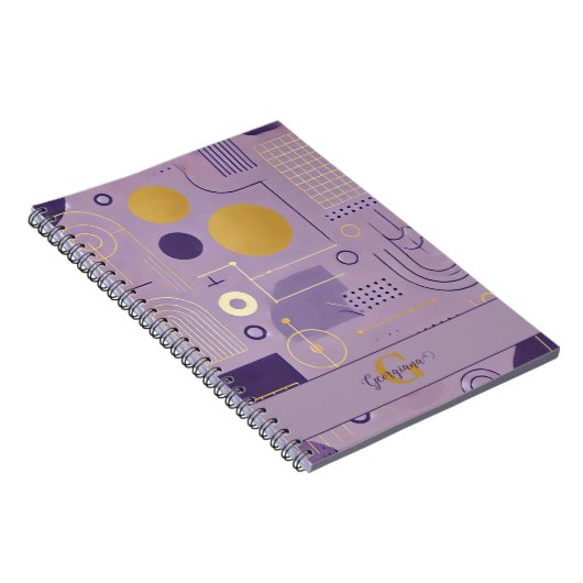 パープル&パーソナライズされた金ゴールドスカンジナビアのミニマリスト ノートブック (右側)