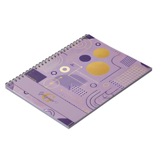 パープル&パーソナライズされた金ゴールドスカンジナビアのミニマリスト ノートブック (左側)