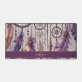 パープル&パーソナライズされた金ゴールドボホドリームキャッチャー デスクマット (正面)