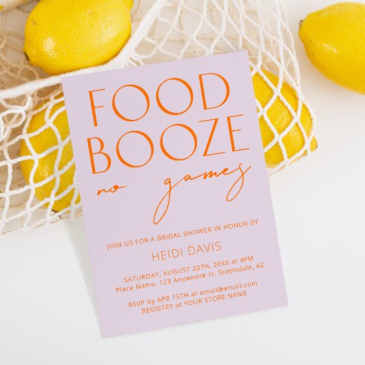 パープル & ビビッドオレンジ ゲームなしの結婚前お茶会招待状 招待状