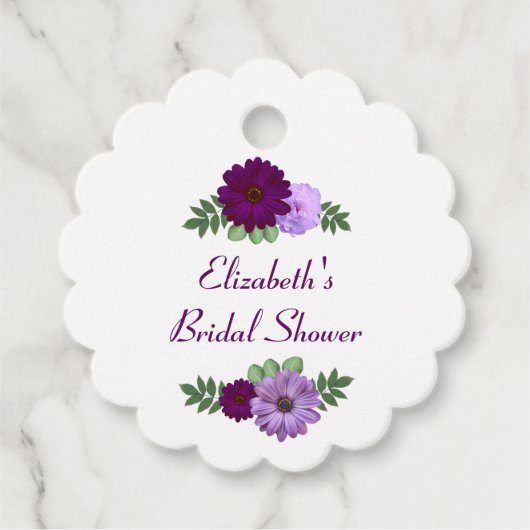 パープル ピオニー フラワーブライダルシャワー フェイバータグ (正面)