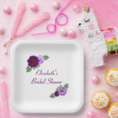 パープル ピオニー フラワーブライダルシャワー ペーパープレート (パーティー)
