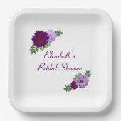 パープル ピオニー フラワーブライダルシャワー ペーパープレート (正面)