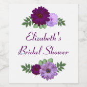 パープル ピオニー フラワーブライダルシャワー ワインラベル (シングルラベル)