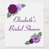 パープル ピオニー フラワーブライダルシャワー ワインラベル (シングルラベル)