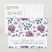 パープル ピオニー 水彩 Save the Date ポストカード (正面/裏面)