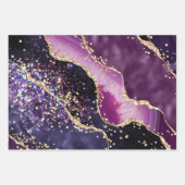 パープル&ピンクと金ゴールドフェイクグリッターアゲート ラッピングペーパーシート (正面3)
