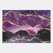 パープル&ピンクと金ゴールドフェイクグリッターアゲート ラッピングペーパーシート (正面)