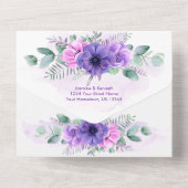パープル＆ピンクのハスの花 水彩 フラワー ウェディングA オールインワン招待状 (裏面)
