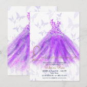 パープル＆ピンクのバタフライダンスドレスのキンセアニエラ 招待状 (正面/裏面)