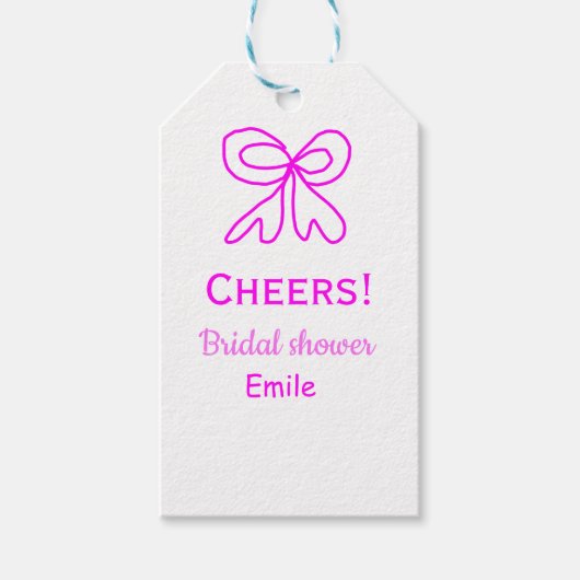 パープル ピンクの弓 ブライダルシャワー 名前を追加 ギフトタグ (正面)