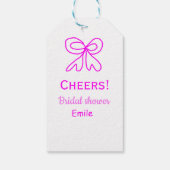 パープル ピンクの弓 ブライダルシャワー 名前を追加 ギフトタグ (裏面)