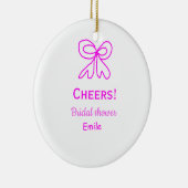 パープル ピンクの弓 ブライダルシャワー 名前を追加 セラミックオーナメント (右)