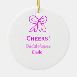パープル ピンクの弓 ブライダルシャワー 名前を追加 セラミックオーナメント