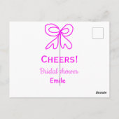 パープル ピンクの弓 ブライダルシャワー 名前を追加 ポストカード (裏面)