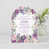 パープル+ピンクの花嫁花輪100歳の誕生日 招待状 (スタンド正面)