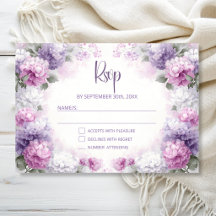 パープル+ピンクの花柄の結婚式RSVP