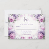 パープル+ピンクの花柄の結婚式RSVP 出欠カード (正面)