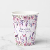 パープル ピンクの蝶と野の花の花 紙コップ (裏面)