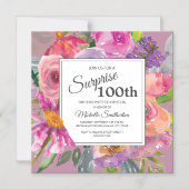 パープル・ピンクの野草の広場第100回誕生日パーティー マグネット招待状 (正面)