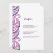 パープル&ピンクインディアンペイズリーウェディングレセプション 招待状 (正面/裏面)