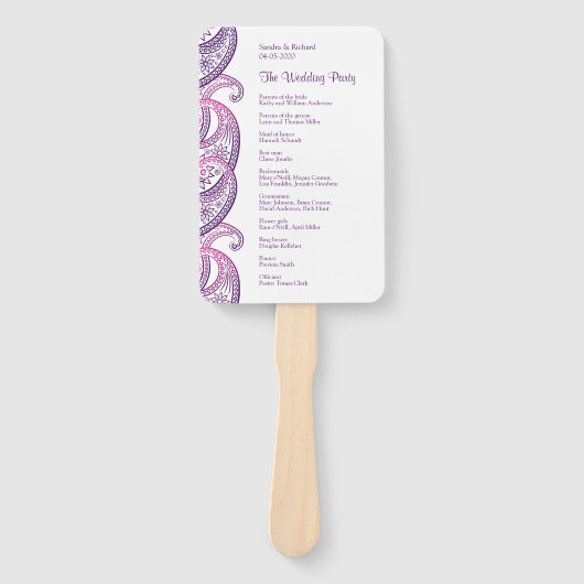 パープル&ピンクインディアンペイズリー結婚式 プログラム ハンドファン (正面)