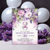 パープル&ピンクガーデンフラワーガールガール8誕生日 招待状