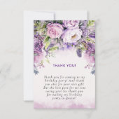 パープル&ピンクガーデンフラワーズガール誕生日 サンキューカード (正面)