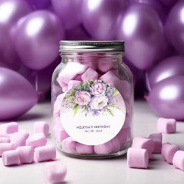 パープル&ピンクガーデンフラワーズガール誕生日 ラウンドシール