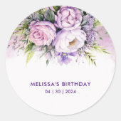 パープル&ピンクガーデンフラワーズガール誕生日 ラウンドシール (正面)