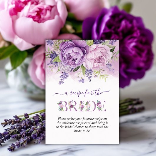 パープル&ピンクガーデンフラワーズブライダルシャワー花嫁 エンクロージャーカード