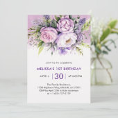 パープル&ピンクガーデン花ガールガール1st誕生日 招待状 (スタンド正面)