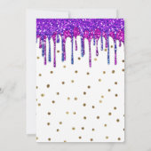 パープル&ピンクグリッタードリップユニコーン誕生日パーティー 招待状 (裏面)