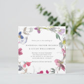 パープル&ピンクスイートピーリーススクエア結婚ズ 招待状 (スタンド正面)