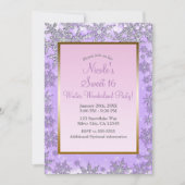 パープル&ピンクスノーフレーク冬ワンダーランドパーティー 招待状 (正面)