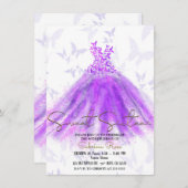 パープル&ピンクバタフライダンスドレス甘い16パーティー 招待状 (正面/裏面)