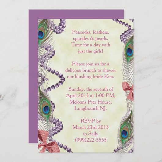 パープル/ピンクピーコック招待状 招待状 (正面/裏面)