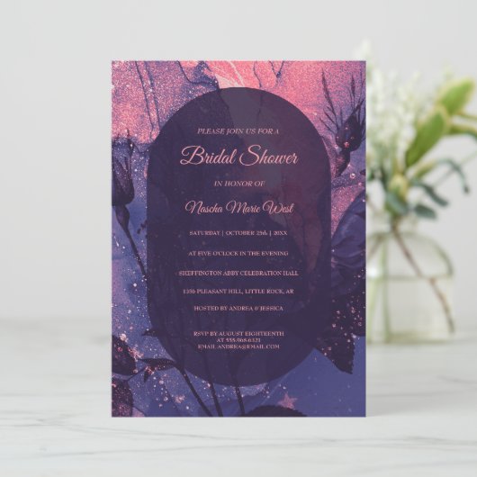 パープル&ピンクフローラスターズアルトゴシックブライダルシャワー 招待状 (スタンド正面)