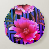 パープル&ピンクフローラプリントラウンドピロー ラウンドクッション (正面)