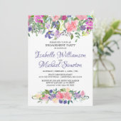 パープル&ピンクフローラ婚約パーティ招待状 招待状 (スタンド正面)