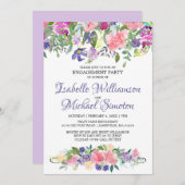 パープル&ピンクフローラ婚約パーティ招待状 招待状 (正面/裏面)