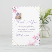 パープル&ピンクフローラ蝶悔やみや弔慰ありがとう  招待状 (スタンド正面)