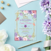 パープル&ピンクフローラ金ゴールドクラウンガールキンセアニラ アクリル招待状 (インサイチュ (ウェディング))