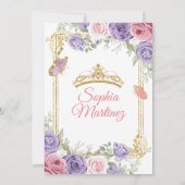 パープル&ピンクフローラ金ゴールドクラウンガールキンセアニラ 招待状 (裏面)