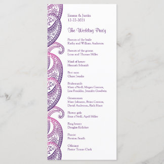 パープル&ピンクペイズリーインディアン結婚ズラックカード プログラム