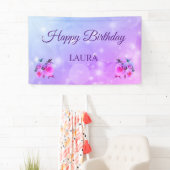 パープル&ピンクロセスパーソナライズされたハッピーバースデー 横断幕 (インサイチュ)