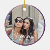 パープル&ピンク銀河系パーソナライズされたメモリアル セラミックオーナメント (裏面)